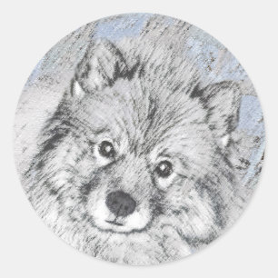 Keeshond Beth Painting - Cute Original Dog Art Classic Round Sticker