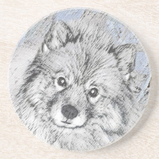 Keeshond Beth Painting - Cute Original Dog Art Coaster (Front)