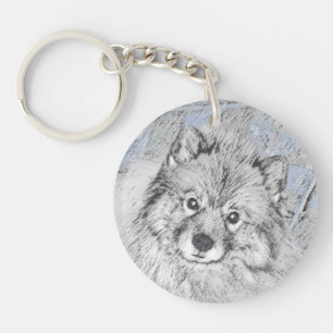 Keeshond Beth Painting - Cute Original Dog Art Key Ring