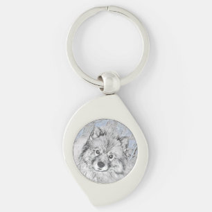 Keeshond Beth Painting - Cute Original Dog Art Key Ring