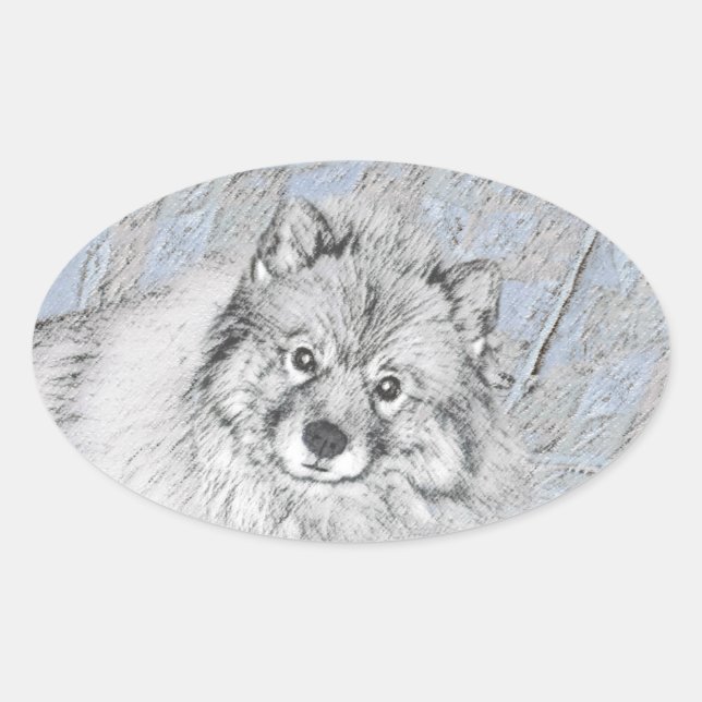 Keeshond Beth Painting - Cute Original Dog Art Oval Sticker (Front)