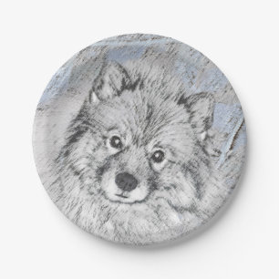 Keeshond Beth Painting - Cute Original Dog Art Paper Plate