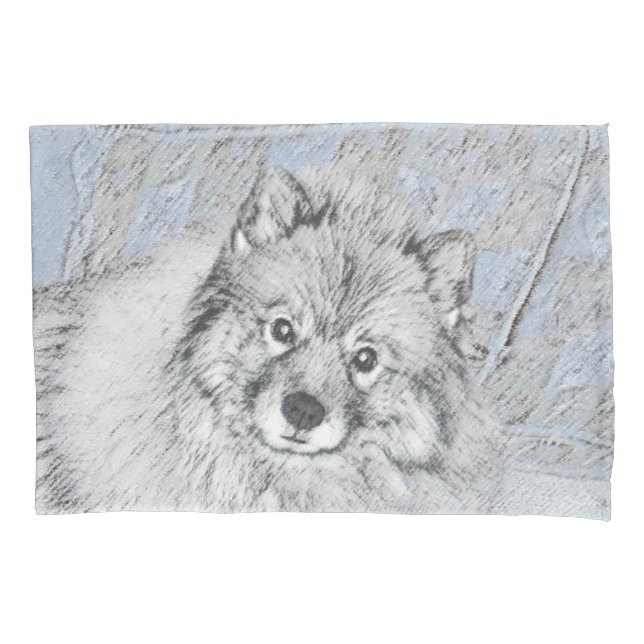 Keeshond Beth Painting - Cute Original Dog Art Pillowcase (Front)