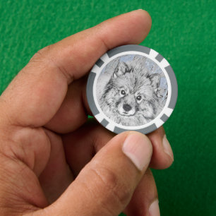 Keeshond Beth Painting - Cute Original Dog Art Poker Chips