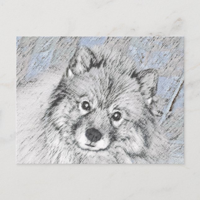 Keeshond Beth Painting - Cute Original Dog Art Postcard (Front)