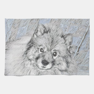 Keeshond Beth Painting - Cute Original Dog Art Tea Towel