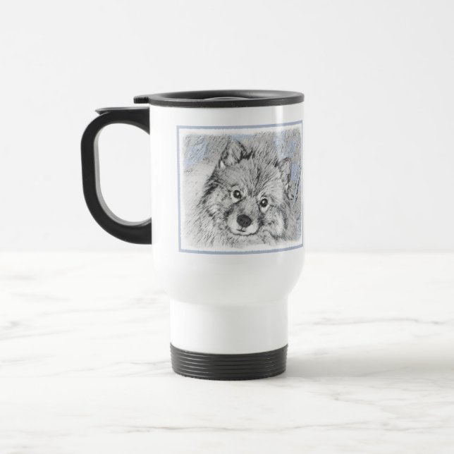 Keeshond Beth Painting - Cute Original Dog Art Travel Mug (Left)
