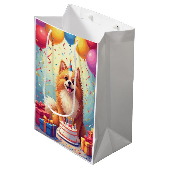 Keeshond Birthday Celebration Medium Gift Bag (Front Angled)