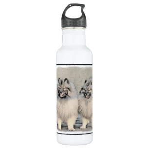 Keeshond Brothers Painting - Original Dog Art 710 Ml Water Bottle