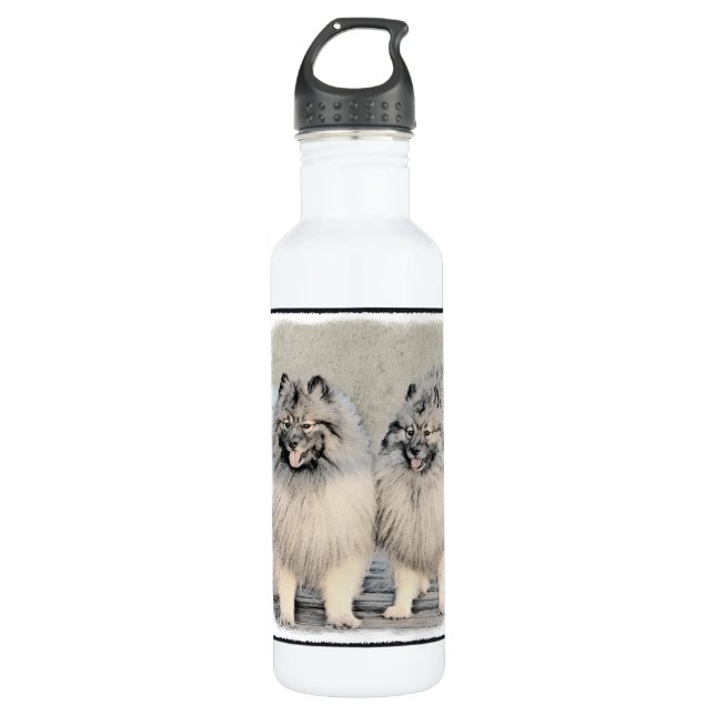 Keeshond Brothers Painting - Original Dog Art 710 Ml Water Bottle (Front)