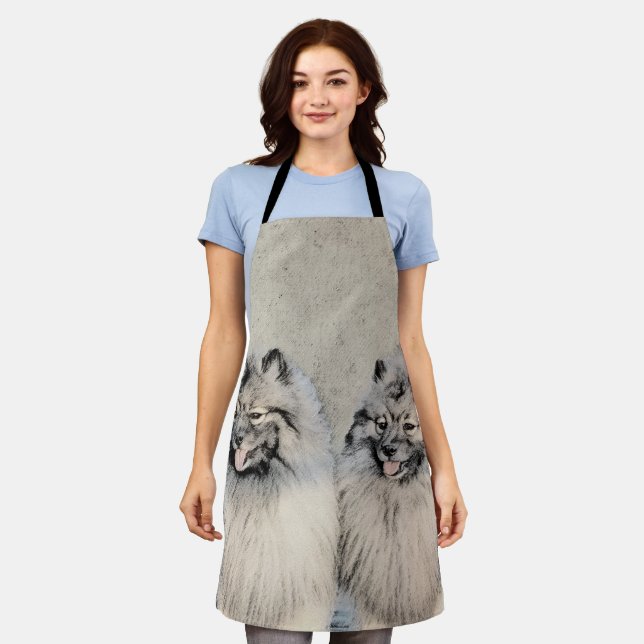Keeshond Brothers Painting - Original Dog Art Apron (Worn)