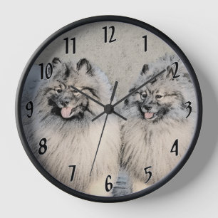Keeshond Brothers Painting - Original Dog Art Clock