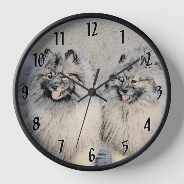 Keeshond Brothers Painting - Original Dog Art Clock (Front)