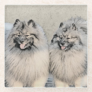 Keeshond Brothers Painting - Original Dog Art Glass Coaster