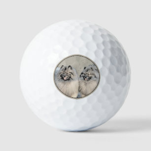 Keeshond Brothers Painting - Original Dog Art Golf Balls