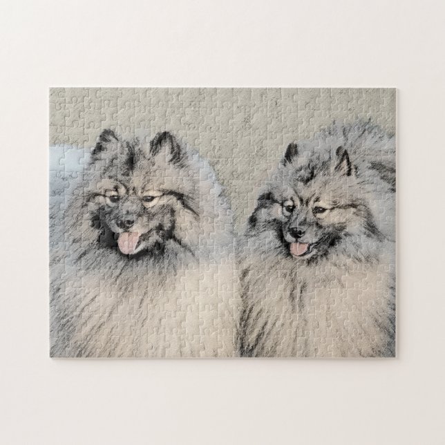 Keeshond Brothers Painting - Original Dog Art Jigsaw Puzzle (Horizontal)