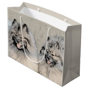 Keeshond Brothers Painting - Original Dog Art Large Gift Bag