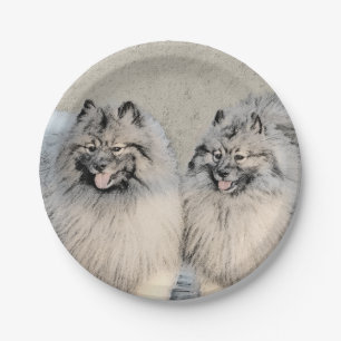 Keeshond Brothers Painting - Original Dog Art Paper Plate