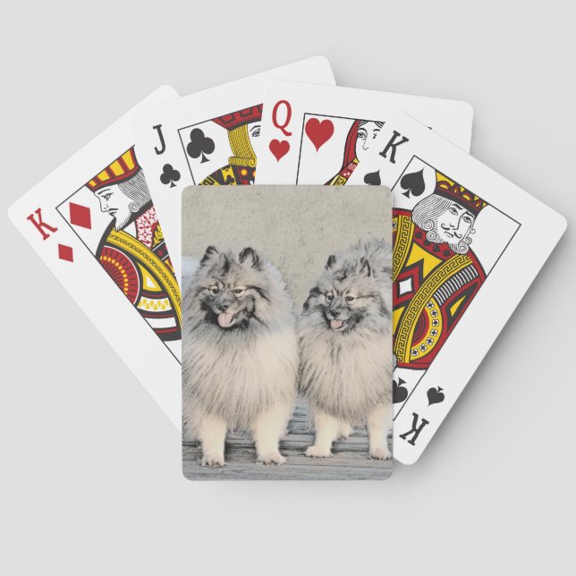 Keeshond Brothers Painting - Original Dog Art Playing Cards (Back)