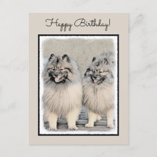 Keeshond Brothers Painting - Original Dog Art Postcard