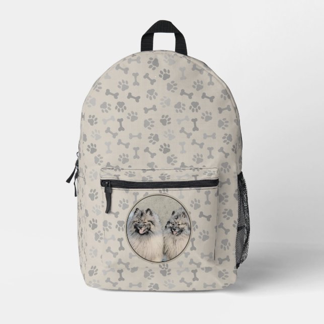 Keeshond Brothers Painting - Original Dog Art Printed Backpack (Front)