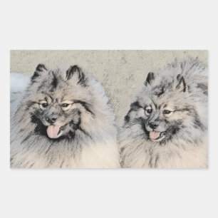 Keeshond Brothers Painting - Original Dog Art Rectangular Sticker