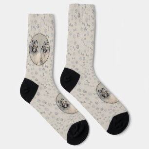 Keeshond Brothers Painting - Original Dog Art Socks