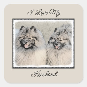 Keeshond Brothers Painting - Original Dog Art Square Sticker
