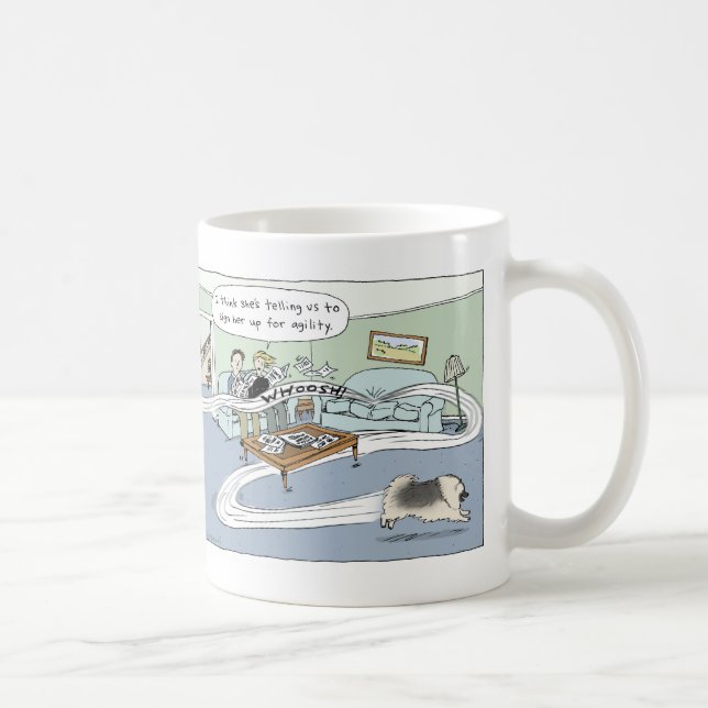 Keeshond Cartoon Dog Agility | Cute Keesie Coffee Mug (Right)