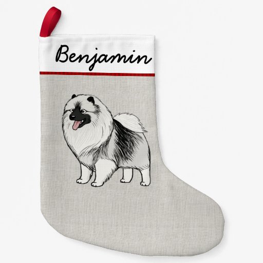 Image of Keeshond Cartoon Dog with Custom Text Small Christmas Stocking