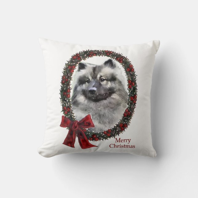 Keeshond Christmas Cushion (Front)