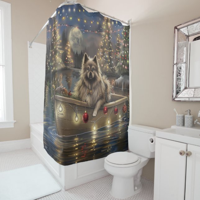 Keeshond Christmas Festive Voyage Shower Curtain (In Situ)