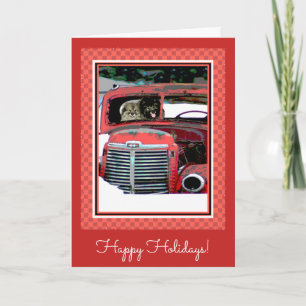 Keeshond Christmas Old Truck Painting Dog Art Card