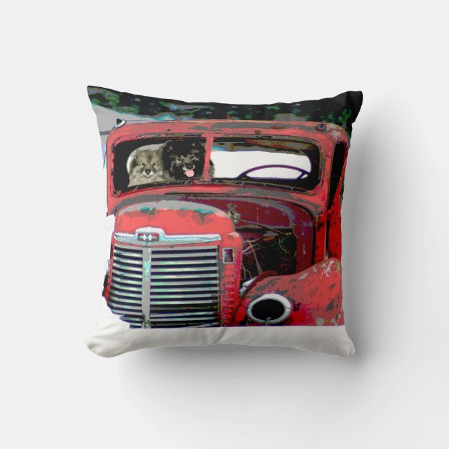 Keeshond Christmas Old Truck Painting Dog Art Cushion (Front)