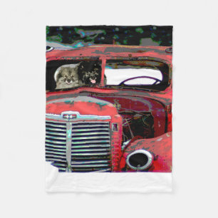 Keeshond Christmas Old Truck Painting Dog Art Fleece Blanket