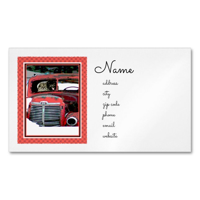 Keeshond Christmas Old Truck Painting Dog Art Magnetic Business Card (Front)