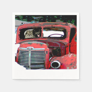 Keeshond Christmas Old Truck Painting Dog Art Napkin