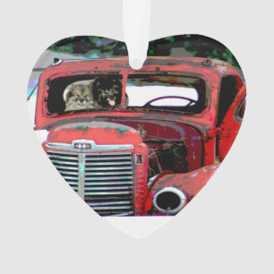 Keeshond Christmas Old Truck Painting Dog Art Ornament