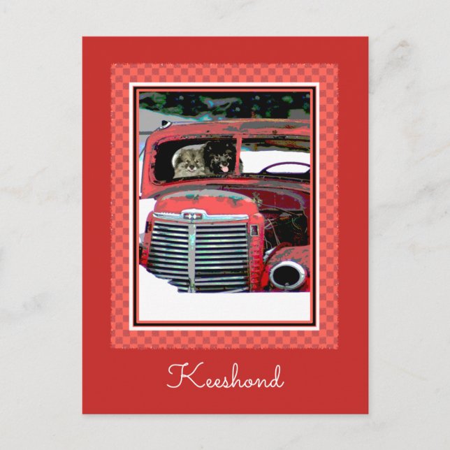 Keeshond Christmas Old Truck Painting Dog Art Postcard (Front)