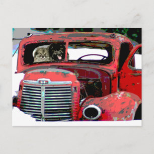 Keeshond Christmas Old Truck Painting Dog Art Postcard