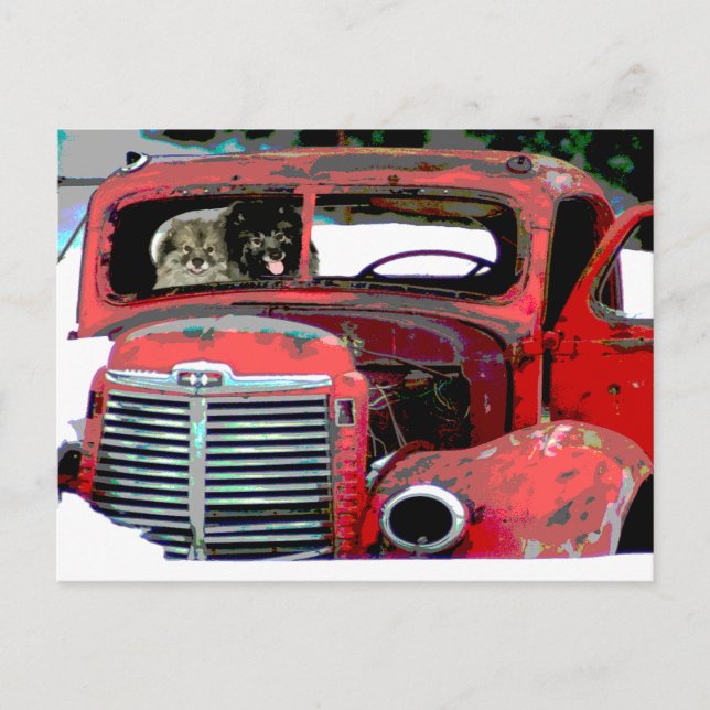 Keeshond Christmas Old Truck Painting Dog Art Postcard (Front)