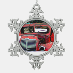 Keeshond Christmas Old Truck Painting Dog Art Snowflake Pewter Christmas Ornament
