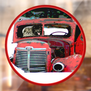 Keeshond Christmas Old Truck Painting Dog Art Window Cling