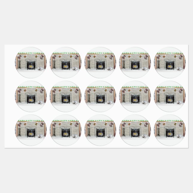 Keeshond Christmas Puppy Dog by Fireplace Painting (Sheet)