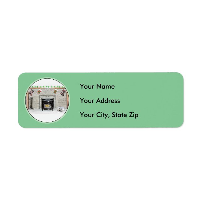 Keeshond Christmas Puppy Dog by Fireplace Painting (Front)