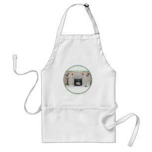 Keeshond Christmas Puppy Dog by Fireplace Painting Standard Apron