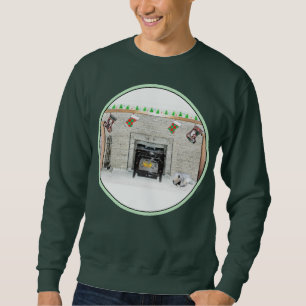 Keeshond Christmas Puppy Dog by Fireplace Painting Sweatshirt