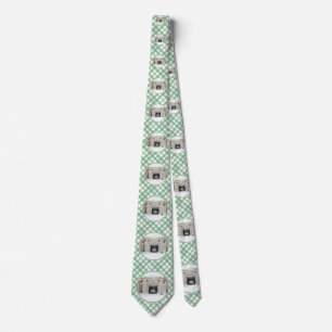 Keeshond Christmas Puppy Dog by Fireplace Painting Tie