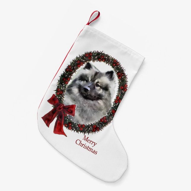 Keeshond Christmas Small Christmas Stocking (Front (Hanging))