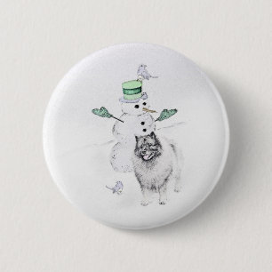 Keeshond Christmas Snowman Painting Dog Art 6 Cm Round Badge